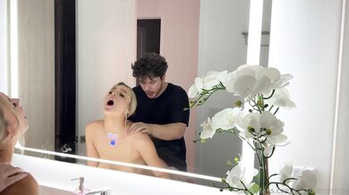 Hot Blonde Cas Summer Sucks and Fucks in Front of the Mirror