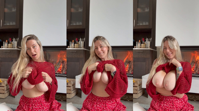 Anna Kochanius Strips Red Sweater & Teases Massive Natural Tits